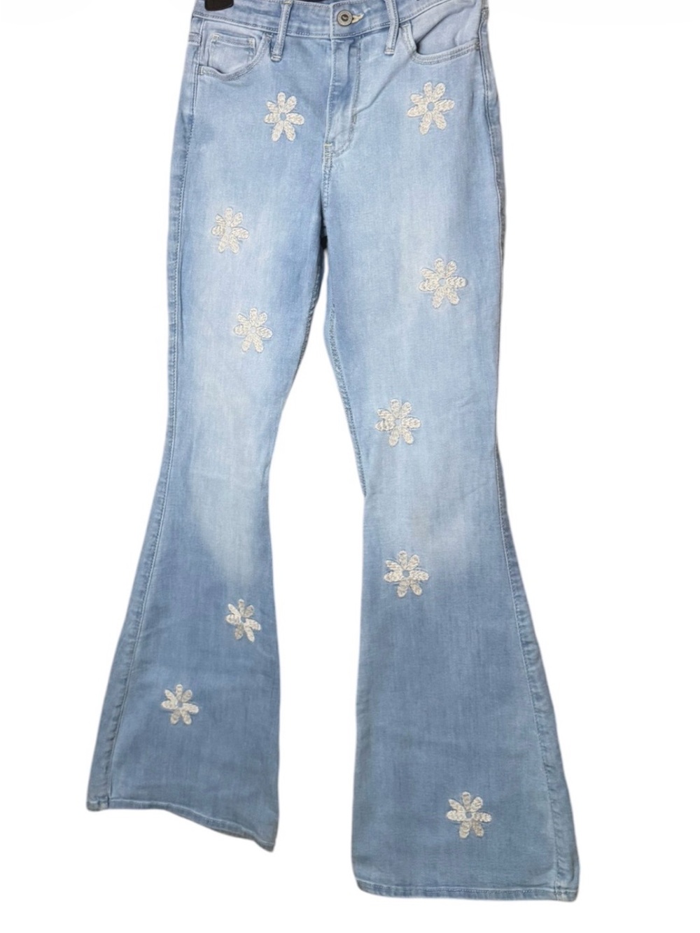 Hollister Light Blue Floral Embroidered Flare Jeans